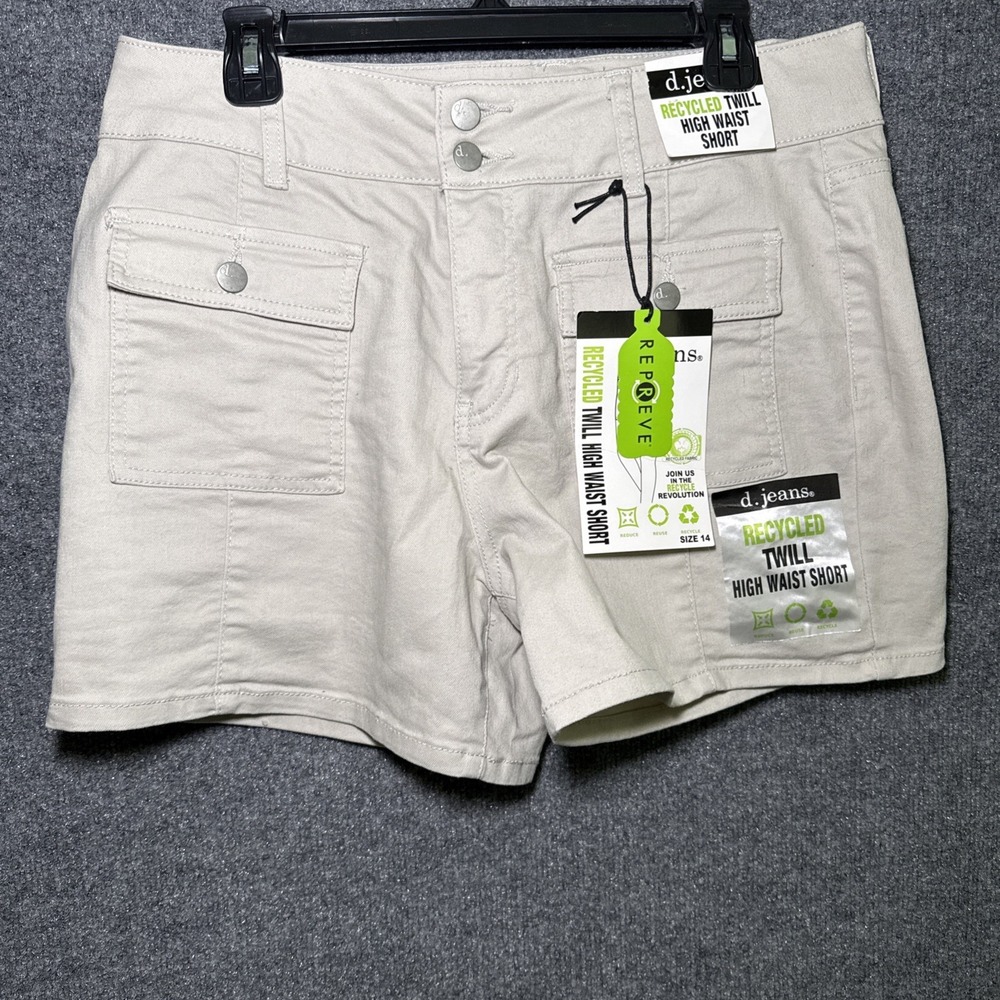 d.jeans Twill High Waist Short Women 14 Ivory Rolled Hem Preppy Casual NWT